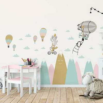 Ambiance Sticker Stickers Enfant Montagnes scandinaves Animaux comiques 70 x 105 cm