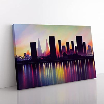 Luxurious City Skyline Architecture Abstract Canvas Wall Art Print Ready to Hang, Framed Picture for Living Room Bedroom Home Office Décor, 50x35 cm (20x14 Inch)
