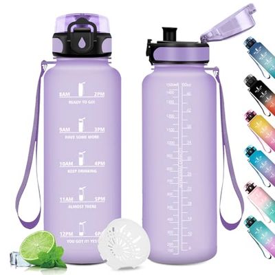 Borraccia Palestra 1.5L, Borraccia Sportiva con Filtro, Borraccia con Indicatore del Tempo Motivazionale, Bottiglia Riutilizzabile, a Prova di Perdite, Borracce per Sport, Palestra, Scuola, Gym