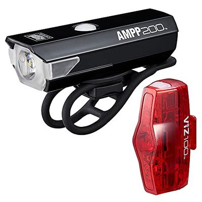 CatEye AMPP 200 / VIZ 100 fietslampset: voor (200 lumen) en achter (100 lumen) USB-oplaadbaar, zwart