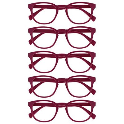 OPULIZE Pop Gafas de Lectura Pack de 5 Redondas Rosa Fucsia Mate Satinado Bisagras con Muelle Resistentes a los Arañazos Hombre Mujer RRRRR2-4 +3.00