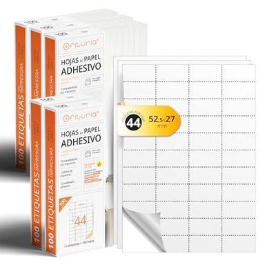 Etiquetas Adhesivas Blancas, Crea tus Pegatinas Personalizadas para cualquier Superficie, Papel A4 Adhesivo Seguro, Etiqueta Adhesiva para Imprimir - Ofituria (44 por hoja, 500h)