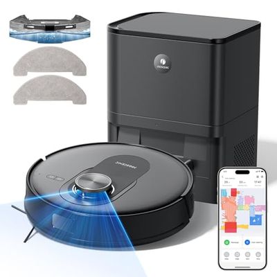 Proscenic Neuf Q8 Max Robot Aspirateur Laveur avec Station 5000Pa,Aspirateur Robot Navigation Lidar Multi-étage Cartographie,Connecté App/Alexa/Siri/IFTTT,200 mins pour Poils Animaux Tapis Sols Durs