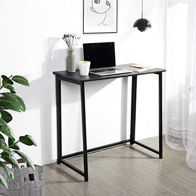 HOMYLIN Praktische zwarte en houten vouwtafel, ingenieerd, 80 x 40 x 74 cm