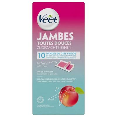 Veet Strisce di cera Gambe – Fragranza nettarine – Formato viaggio – 10 strisce