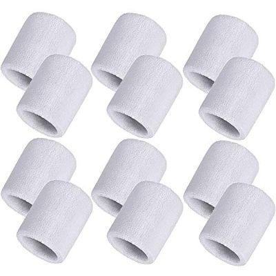 Paquete de 12 Bandas Deportivas de algodón para Hombres y Mujeres, Buenas para Tenis, Baloncesto, Correr, Gimnasio, Entrenamiento (Blanco)