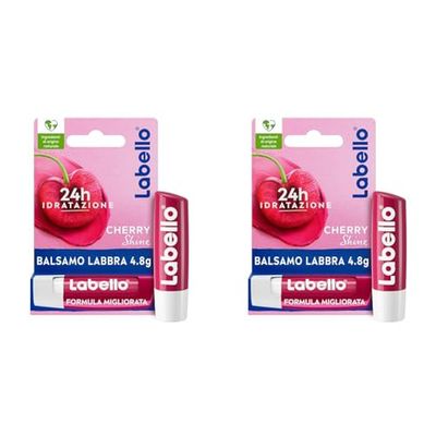 Labello Cherry Shine Burrocacao labbra 4.8 g, Balsamo labbra colorato e nutriente all'aroma di ciliegia, Lip balm idratante per 24 ore con ingredienti naturali (Confezione da 2)