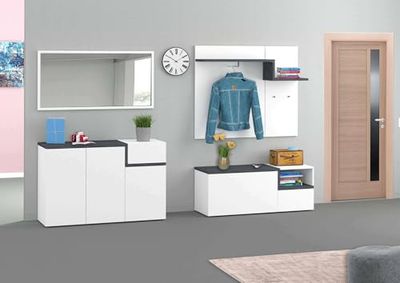 Dmora - Mobile da ingresso Yuri, Entratina moderna multifunzione, Armadietto multiuso per atrio, 100% Made in Italy, cm 120x40h54, Bianco lucido e Ardesia