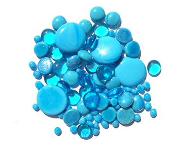mesbilles - 500 GR Mélange Bleu Turquoise Billes Plates - Galet en Verre 30 mm 20 mm 10 mm Cailloux en Verre décoratifs