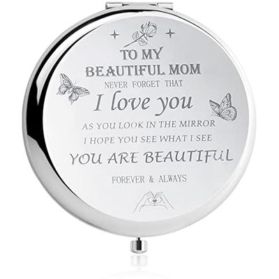 Cadeau d'anniversaire pour Maman, Miroir Compact Or Rose/Cadeau pour Maman, Fils, Fille, pour Maman ou Belle-mère, Thanksgiving, Noël, la fête des mères