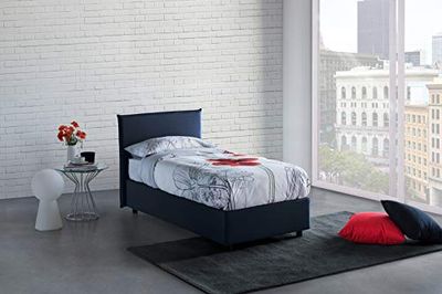 Talamo Italia - Lit double Azue, Lit conteneur avec revêtement en tissu, 100% Made in Italy, Ouverture frontale, convient pour matelas Cm 140x190, Bleu