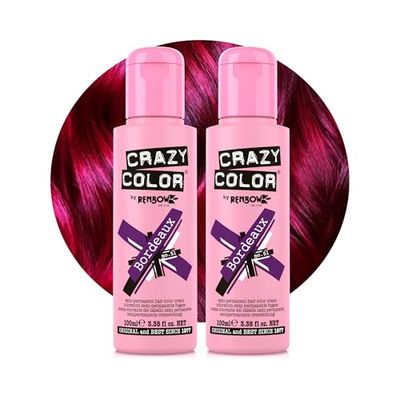 Crazy Color Vibrant Bordeaux Semi-Permanent Duo Hair Dye. Highly Pigmented Plum Wine Conditioning & Oil Nourishing Vegan Formula | No Bleach or Ammonia | 200ml