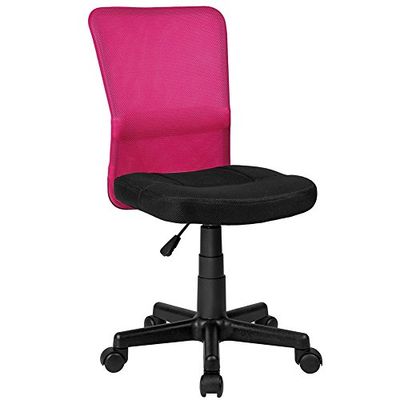 BAKAJI Krzesło Biurko Biuro Sypialnia Obrotowa Tkanina Siatkowa Regulowana Wysokość Z Rolkami (Fuxia)