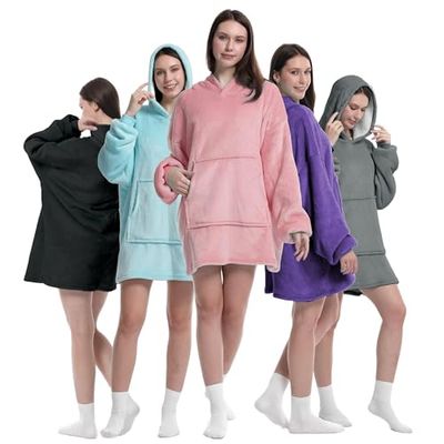 K-MART Bärbar filthuvtröja, överdimensionerad huvtröja kvinnor och män, tjock filt myshuva, ultramjuk flanell sherpa huvtröja filt med ärmar och gigantisk ficka, Rosa, one size
