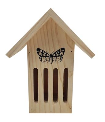 Dehner Natura Premium Casa de mariposas Runa, resistente a la intemperie, casa para insectos y pájaros silvestres, caja nido para mariposas, aprox. 17 x 23 x 12 cm, madera de pino con certificado FSC,
