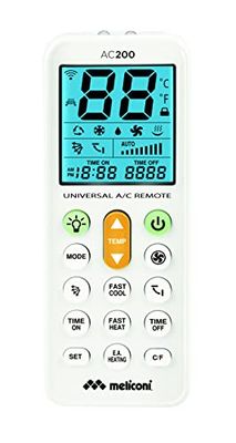 Meliconi AC 200 universele afstandsbediening voor airconditioning, compatibel met de meeste merken, display met achtergrondverlichting en zaklampfunctie, wit. 802102