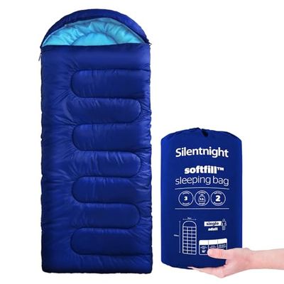 Silentnight Slaapzak voor volwassenen - 3 seizoenen lichtgewicht zachte dikke gezellige warme mummie slaapzak voor lente zomer camping wandelen outdoor reizen voor warm en koud weer - blauw