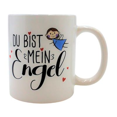 Dekohelden24 Tasse à café en grès, motif : « Du bist mein Engel » - Dimensions (H x Ø) : 9 x 8 cm - Capacité : 300 ml - Présentée dans un coffret cadeau.