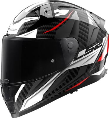 LS2 Full Face Motorcycle Helmet. FF811 Vector II Carbon. ECE 22.06. Savage Gloss White Red Grey. XL