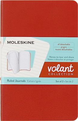 Moleskine Volant notitieboekjes (gevoerd, zachte kaft, zak/A6), set van 2 stuks koraalblauw, aquamarijn