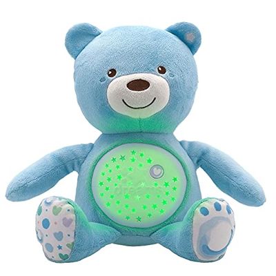 Chicco First Dreams Orsacchiotto, Soffice Pupazzo Proiettore con Effetti Luminosi e Rilassanti Melodie, Azzurro, 0 Mesi +