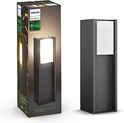 Philips Hue – Lámpara inteligente, Hue Turaco, Sobremuro de Exteriores LED Inteligente, Luz Blanca Cálida, Compatible con Alexa y Google Home, Color Negro