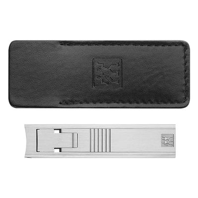 ZWILLING Cortaúñas compacto (ultraplano con lima de uñas, filo ligeramente curvado, para viajes y desplazamientos, incluye funda de piel), Premium, plata