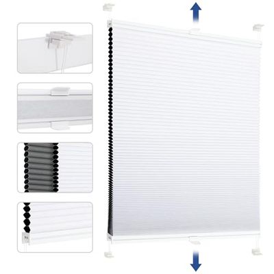 Sekey Store plissé en nid d'abeille - sans perçage - 100% occultant - Opaque - Klemmfix - Rail en Aluminium - Blanc et Gris - 100 x 130 cm (l x h)