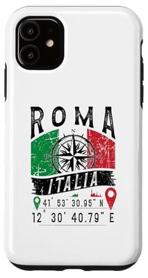 Coque pour iPhone 11 Rome Italie Drapeau Italie coordonnées GPS de Roma Italien