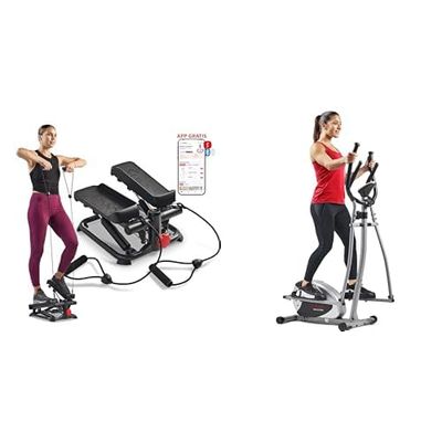 Sunny Health and Fitness Total Body Smart 2-in-1 Stepper Machine, Total Body Workout, Adjustable + Legacy Stepping Elliptical Machine, Total Body Trainer with Ultra- Quiet Magnetic Belt Drive