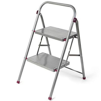 Kleeneze KL068491EU Escabeau Pliable à 2 Marches, Robuste Marchepieds Pliant de Bricolage, pour Intérieur/Extérieur, Max capacité 150 kg, 80 cm, Rose/Gris