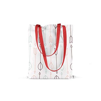 Bonamaison, 100% Algodón Bolso De Mano Impreso, Bolso de la Compra Reutilizable, Bolso De Compras, Ecológico, Plegable, Bolso de Tela de Lona con Asas Rojas, 34X40 Cm - Fabricado en Turquía