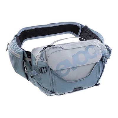 EVOC HIP PACK PRO 3 + HYDRATION BLADDER 1.5, höftväska (AIR FLOW CONTACT SYSTEM, AERO FLEX höftbälte, inkl. 1,5 liters vätskeblåsa och flaskhållare, One Size), Stone - Steel