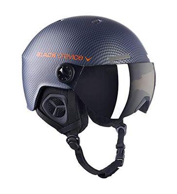Black Crevice Gstaad I Casque de Ski avec visière I pour Homme et Femme I Casque de Ski en Polycarbonate Respirant Taille réglable (Carbon Navy/Orange, 51-53 cm)