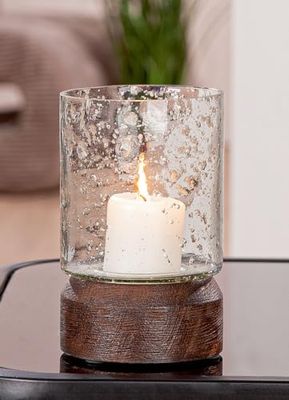 Pack of 6 Lantern, Mango wood, brown, clear, PU 6, H. 13 cm, D. 8 cm