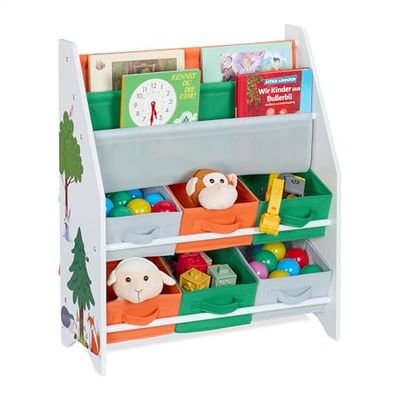 Relaxdays Étagère Enfants avec 6 boîtes et 2 Cases, Meuble de Rangement Enfant, HLP : 74 x 62,5 x 31 cm, coloré