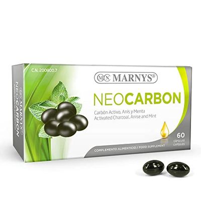 Marnys Carbón Vegetal Activo y esencias de Anís y Menta - Ayuda para Adelgazar, Para Eliminar Gases Intestinales, Alivia Hinchazón y Dolor Estomacal, Suplemento Depurativo - 60 cápsulas