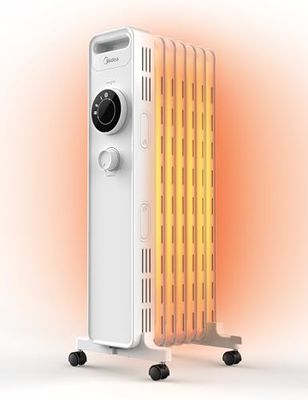 Midea NY1507-22M Olieradiator, 1500 W, energiebesparend, stil, elektrische verwarming met 7 ribben, thermostaat, 3 warmtestanden, kantel- en oververhittingsbeveiliging, eco-modus, snel verwarmbaar en