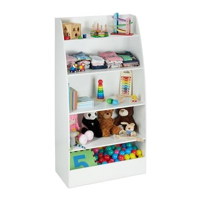 relaxdays Étagère Livre Enfant, Meuble Rangement Jouet AV. 5 Compartiments, Salon&Chambre d'enfants, 152x80x40 cm, Blanc