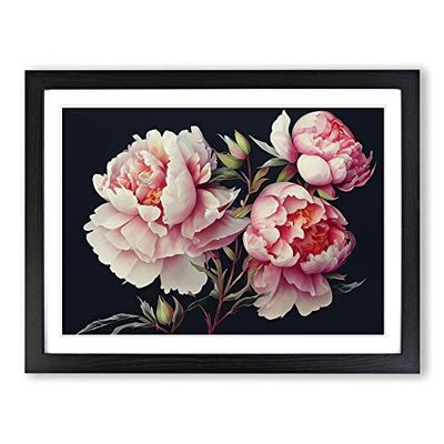 Watercolour Peony Flowers Vol.2 H1022 BLK Framed Print for Living Room Bedroom Home Office Décor, Wall Art Picture Ready to Hang, Black A3 Frame (46 x 34 cm)