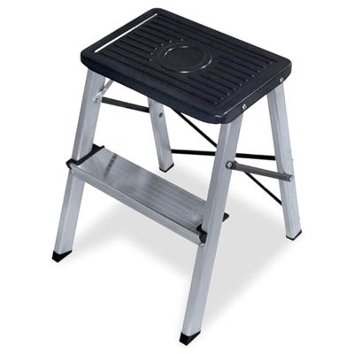 Amig - Échelle Pliable 2 Marches en Aluminium | Charge Max 150 kg | Stabilité avec Barres de Serrage | Idéale pour Tâches Ménagères, Aluminium, 2 Marches