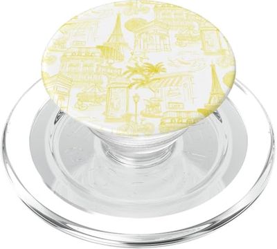 Preppy Yellow Paris Toile Cafe Caniche Eiffel Arc Trees PopSockets PopGrip para MagSafe