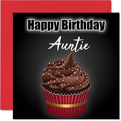 Stylish Birthday Cards for Auntie - Birthday Cupcake - Fun Card for Aunt from Nephew Niece, Aunty Gifts, 145mm Greeting Cards Gift Auntie Aunt Aunty