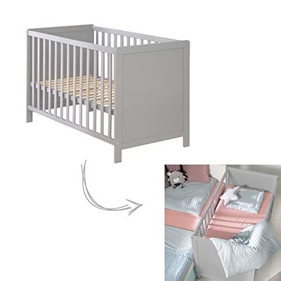 roba Lit Cododo 60 x 120 cm - Réglable en hauteur - 5 Barreaux Amovibles + Sommier à Lattes Inclus - Gris