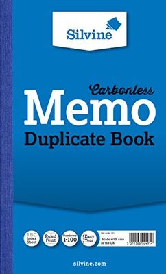 Silvine Carbonless Duplicate Memo Book - genummerd 1-100 met indexblad, bekleed en bedrukt 'Memo'. Ref 701 (211.5 X 125.5mm) [Pack van 6]