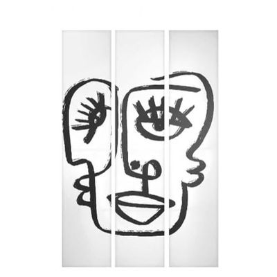 Gift Decor Biombo Blanco Negro Lienzo 122 x 2,5 x 180 cm Cara