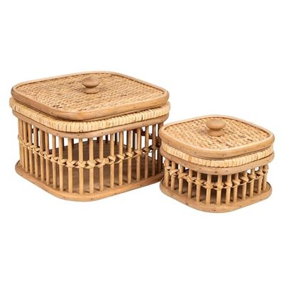 SET 2 CAJAS RATTAN/MADERA