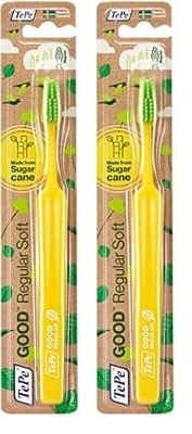 TePe GOOD Regular Soft - Cepillo de dientes pequeño y fácil de usar, respetuoso con el medio ambiente que ayuda a tener un aliento fresco, verde (Paquete de 2)