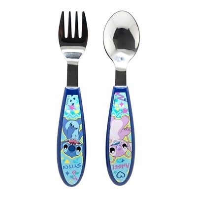 Set de 2 couverts pour enfants en acier inoxydable composé d'une fourchette et d'une cuillère Stitch