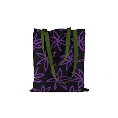 Bonamaison Printed Tote Bag, Reusable Grocery Bag, Shopping Bag, Machine Washable, Foldable, Canvas Cloth Bag with Green Handles, Size: 34x40 Cm